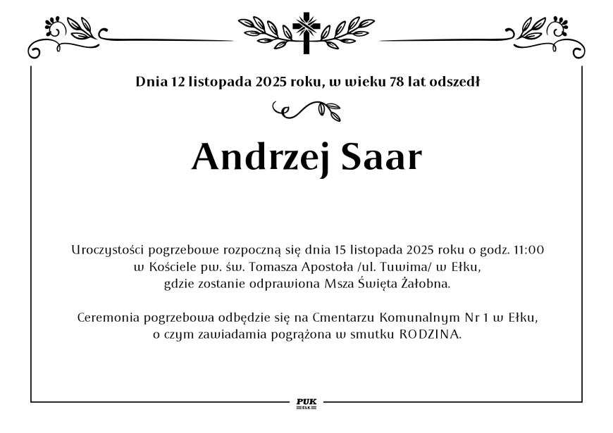 Andrzej Saar - nekrolog